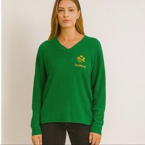 Vintage Irish Sweater Made in Ireland Clovers Kelly Green V-Neck Sweater XL